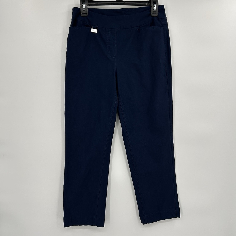 Lulu-B Womens Bangladine Capri Pants Size 8 Navy Blue Resortwear Stretch Pull On